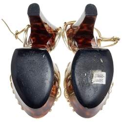 Pre Owned Gucci Metallic Gold Leather Strappy Platform Sandals Size 38