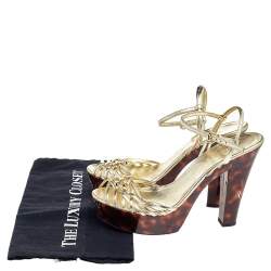 Pre Owned Gucci Metallic Gold Leather Strappy Platform Sandals Size 38