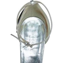 Pre Owned Gucci  Metallic Silver Leather Platform Sandals Size 40