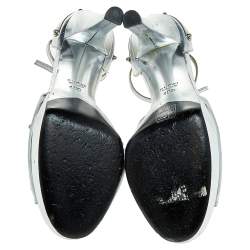 Pre Owned Gucci  Metallic Silver Leather Platform Sandals Size 40