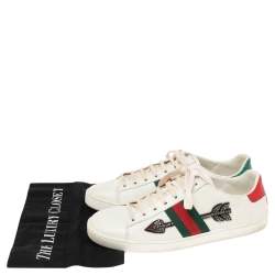 مملوكة مسبقًا Gucci White Leather Crystal Embellished Arrow Ace Low Top Sneakers Size 40.5