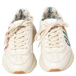 Pre Owned حذاء رياضي غوتشي رايتون جلد غليتر أبيض برباط مقاس 39