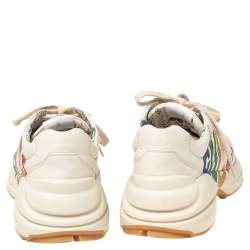 Pre Owned حذاء رياضي غوتشي رايتون جلد غليتر أبيض برباط مقاس 39