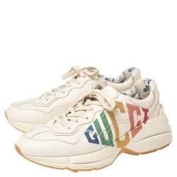 Pre Owned حذاء رياضي غوتشي رايتون جلد غليتر أبيض برباط مقاس 39