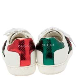 مملوكة مسبقًا Gucci White Leather Sequins And Crystal Lips Ace Low Top Sneakers Size 41