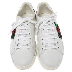 مملوكة مسبقًا Gucci White Leather Sequins And Crystal Lips Ace Low Top Sneakers Size 41