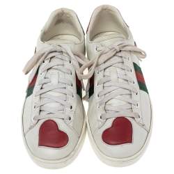 مملوكة مسبقًا Gucci White Leather And Python Embossed Leather Ace Sneakers Size 37