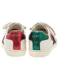 مملوكة مسبقًا Gucci White Leather And Python Embossed Leather Ace Sneakers Size 37