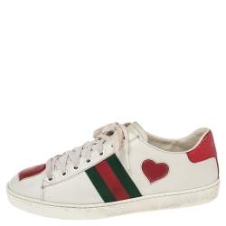 مملوكة مسبقًا Gucci White Leather And Python Embossed Leather Ace Sneakers Size 37