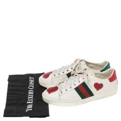 مملوكة مسبقًا Gucci White Leather And Python Embossed Leather Ace Sneakers Size 37