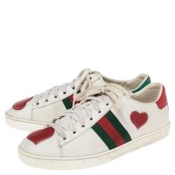 مملوكة مسبقًا Gucci White Leather And Python Embossed Leather Ace Sneakers Size 37