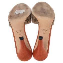 مملوكة مسبقًا Gucci Orange/Beige GG Canvas and Leather Bamboo Horsebit Slide Sandals Size 40