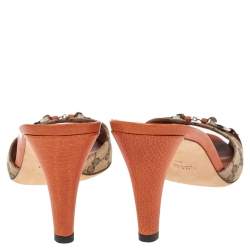 مملوكة مسبقًا Gucci Orange/Beige GG Canvas and Leather Bamboo Horsebit Slide Sandals Size 40