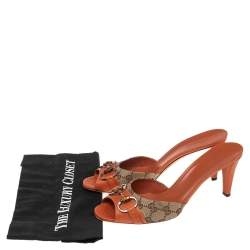 مملوكة مسبقًا Gucci Orange/Beige GG Canvas and Leather Bamboo Horsebit Slide Sandals Size 40