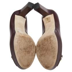 Pre Owned Gucci Brown Leather Horsebit Peep Toe Platform Pumps Size 38