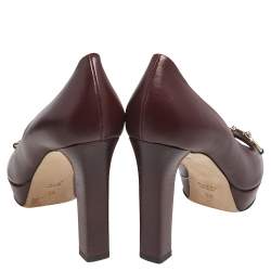Pre Owned Gucci Brown Leather Horsebit Peep Toe Platform Pumps Size 38