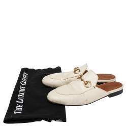 Pre Owned Gucci Cream Leather Princetown Horsebit Flat Mules Size 36