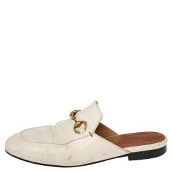 Pre Owned Gucci Cream Leather Princetown Horsebit Flat Mules Size 36
