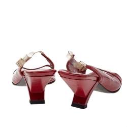 Gucci Red Leather Open Toe Slingback Sandals Size 38.5