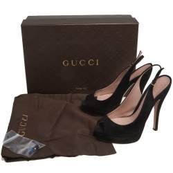 Gucci Black Suede Peep Toe Platform Slingback Sandals Size 36