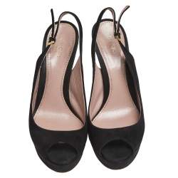 Gucci Black Suede Peep Toe Platform Slingback Sandals Size 36