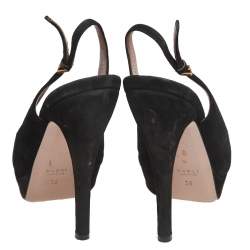 Gucci Black Suede Peep Toe Platform Slingback Sandals Size 36