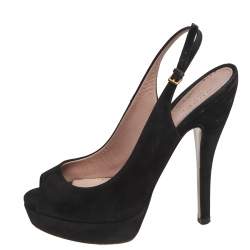 Gucci Black Suede Peep Toe Platform Slingback Sandals Size 36