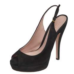 Gucci Black Suede Peep Toe Platform Slingback Sandals Size 36