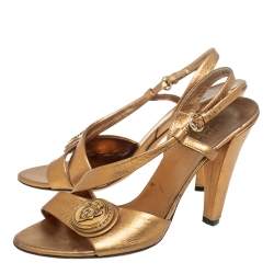 Gucci Metallic Bronze Leather Hysteria Slingback Sandals Size 35.5