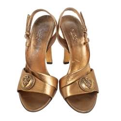 Gucci Metallic Bronze Leather Hysteria Slingback Sandals Size 35.5