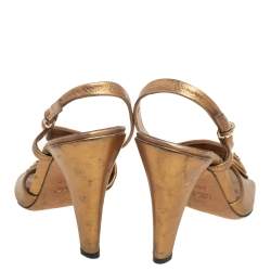 Gucci Metallic Bronze Leather Hysteria Slingback Sandals Size 35.5