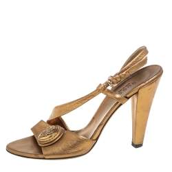 Gucci Metallic Bronze Leather Hysteria Slingback Sandals Size 35.5