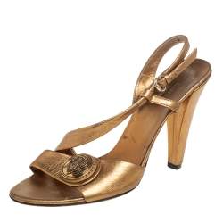 Gucci Metallic Bronze Leather Hysteria Slingback Sandals Size 35.5