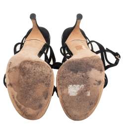 Pre Owned Gucci Black Suede Interlocking G Strappy Sandals Size 39.5