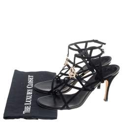 Pre Owned Gucci Black Suede Interlocking G Strappy Sandals Size 39.5