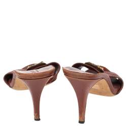 Gucci Brown Leather Crest Slide Sandals Size 41