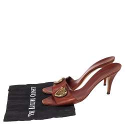 Gucci Brown Leather Crest Slide Sandals Size 41