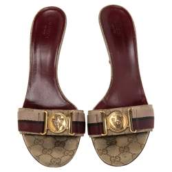 مملوكة مسبقًا Gucci Beige/Brown GG Canvas Hysteria Slide Sandals Size 41
