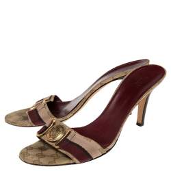 مملوكة مسبقًا Gucci Beige/Brown GG Canvas Hysteria Slide Sandals Size 41