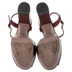 Pre Owned Gucci Burgundy Leather Claudie Horsebit Peep Toe Platform Sandals Size 35.5