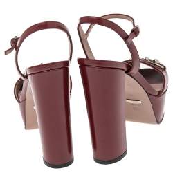 Pre Owned Gucci Burgundy Leather Claudie Horsebit Peep Toe Platform Sandals Size 35.5