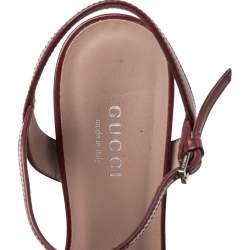 Pre Owned Gucci Burgundy Leather Claudie Horsebit Peep Toe Platform Sandals Size 35.5