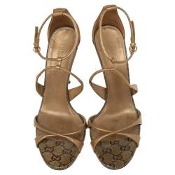 مملوكة مسبقًا Gucci Gold Leather Criss Cross Ankle Strap Open Toe Sandals Size 39