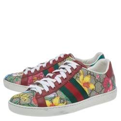 Pre Owned حذاء رياضي غوتشي إيس جلد وكانفاس سوبريم GG  متعدد الألوان بعنق منخفضة مقاس 35.5