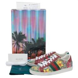 Pre Owned حذاء رياضي غوتشي إيس جلد وكانفاس سوبريم GG  متعدد الألوان بعنق منخفضة مقاس 35.5