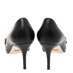 Pre Owned حذاء كعب عالي غوتشي كوين مارغريت جلد أسود فيونكة مزخرفة مقاس 40 