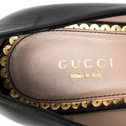 Pre Owned حذاء كعب عالي غوتشي كوين مارغريت جلد أسود فيونكة مزخرفة مقاس 40 