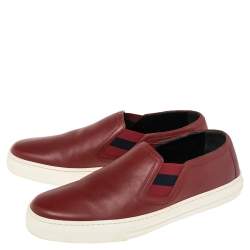 مملوكة مسبقًا Gucci Red Leather Slip On Sneakers Size 38