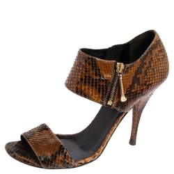 Gucci Brown Python Open Toe Zip Sandals Size 40.5