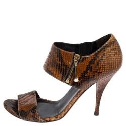 Gucci Brown Python Open Toe Zip Sandals Size 40.5